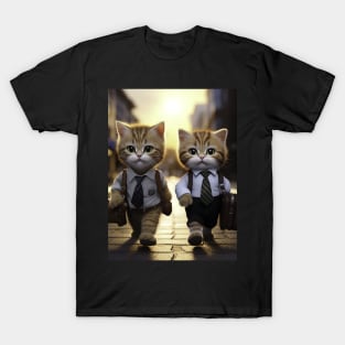 two business cats walking on the street T-Shirt